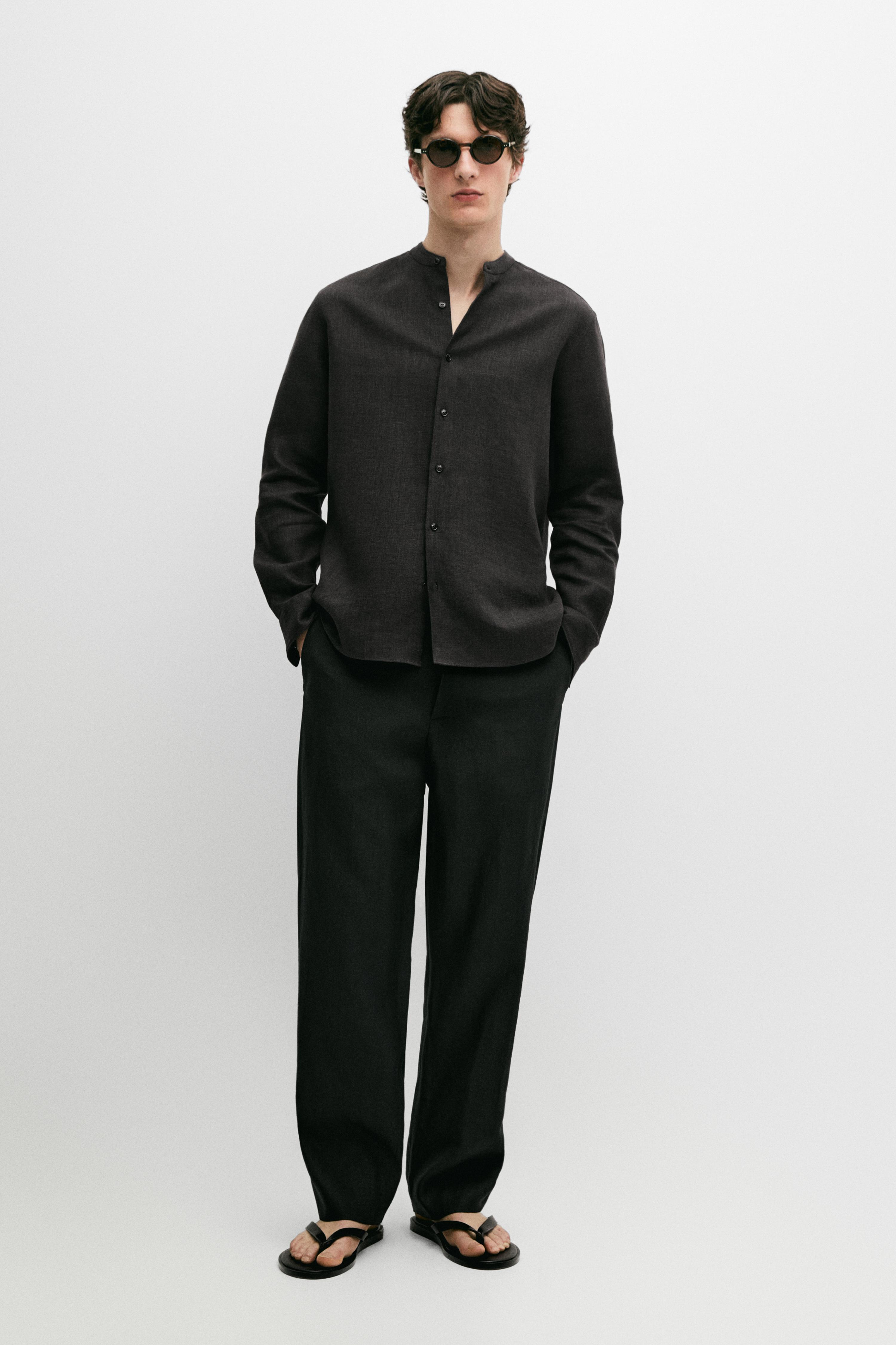 100% linen stand collar shirt
